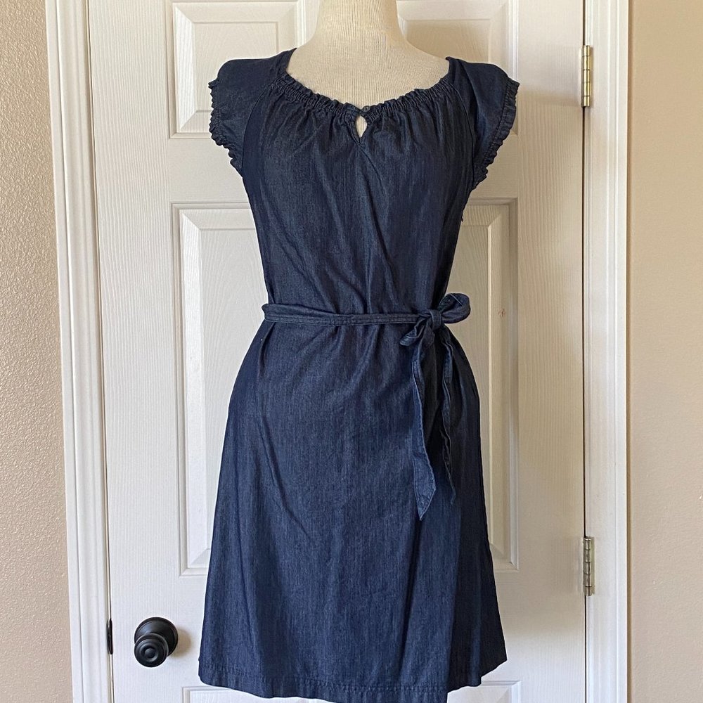 Liz Claiborne Ruffled Capped Short Sleeve Chambray Mini Dress Size 4